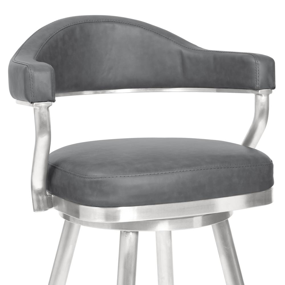 Justin 26" Counter Height Barstool in Brushed Stainless Steel and Vintage Grey Faux Leather
