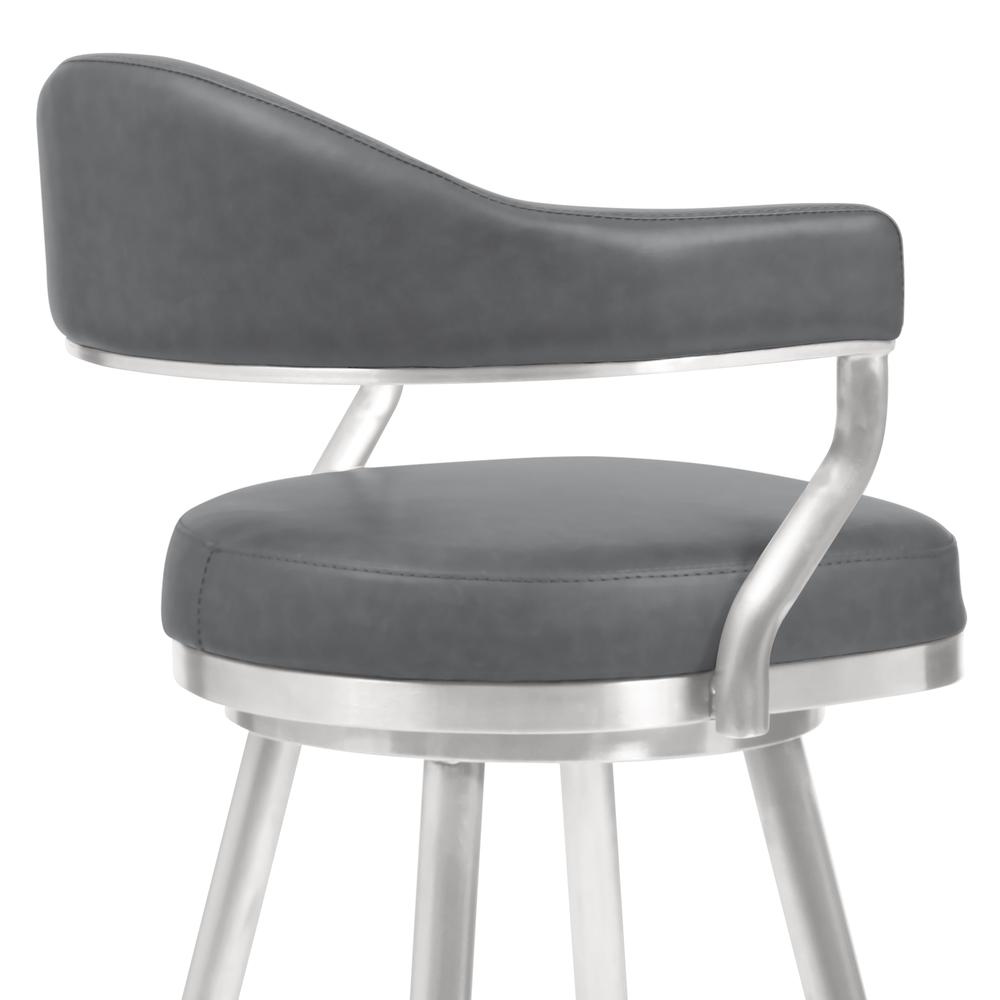 Justin 26" Counter Height Barstool in Brushed Stainless Steel and Vintage Grey Faux Leather