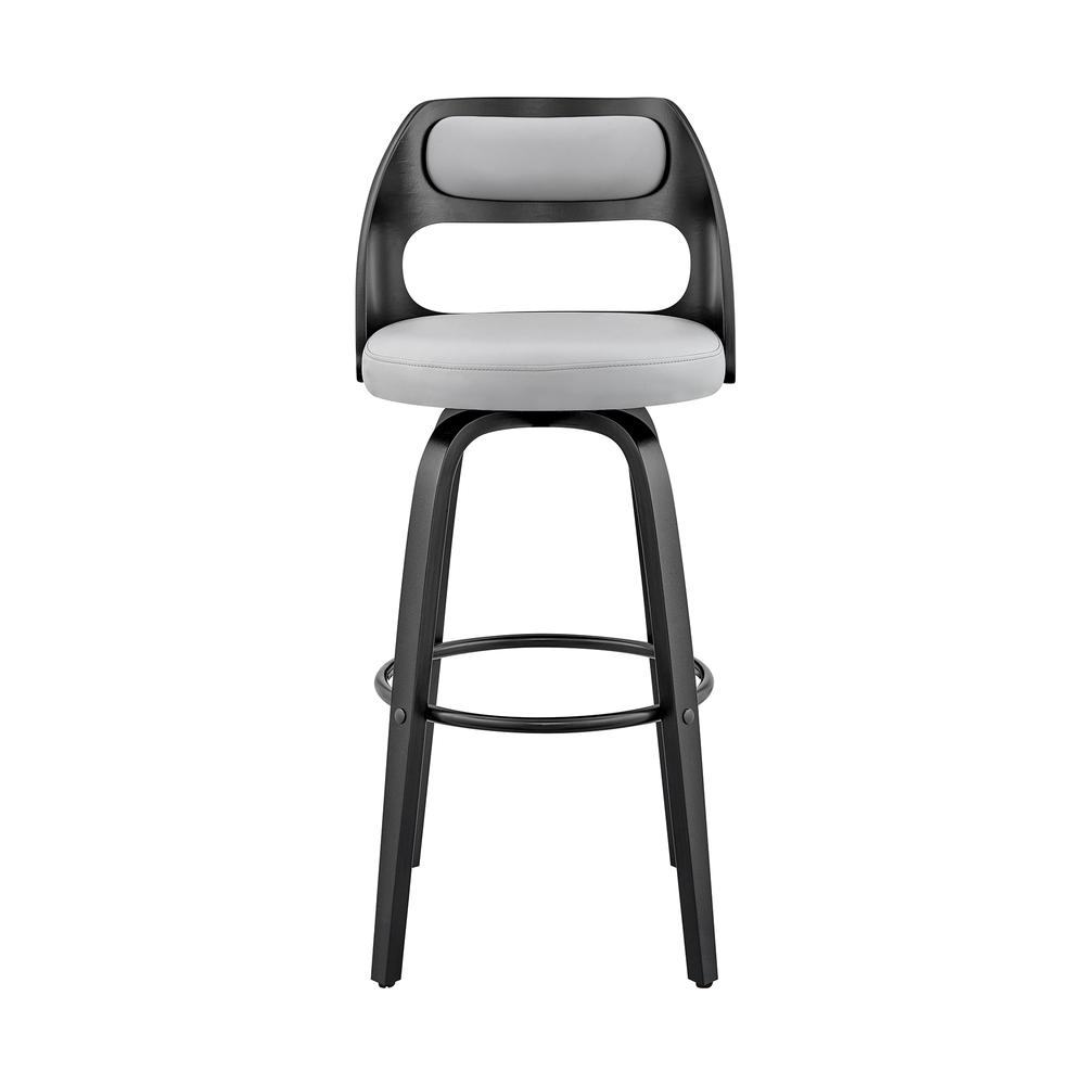 Swivel Bar Stool with Gray Faux Leather Seat and Black Wood Frame