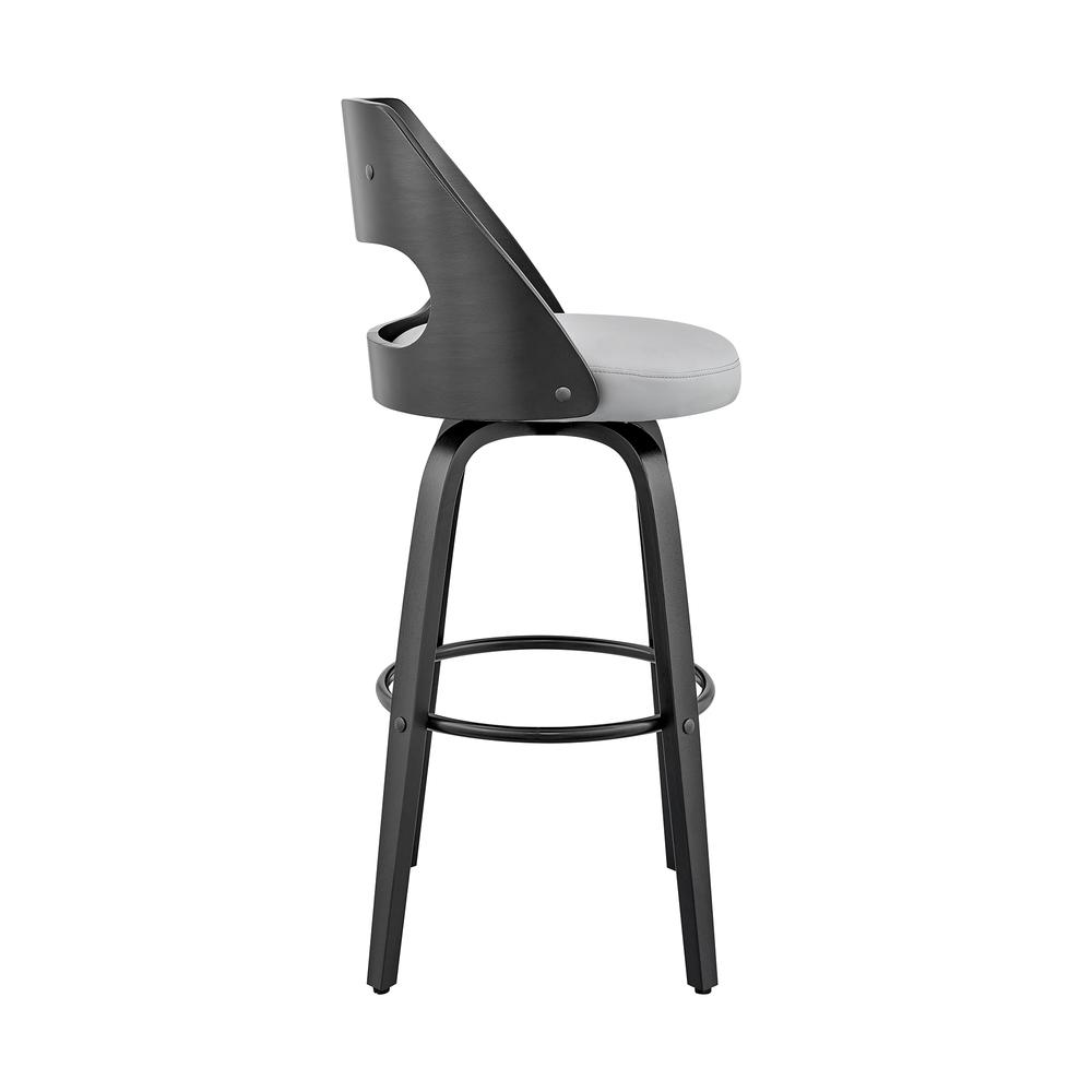 Swivel Bar Stool with Gray Faux Leather Seat and Black Wood Frame