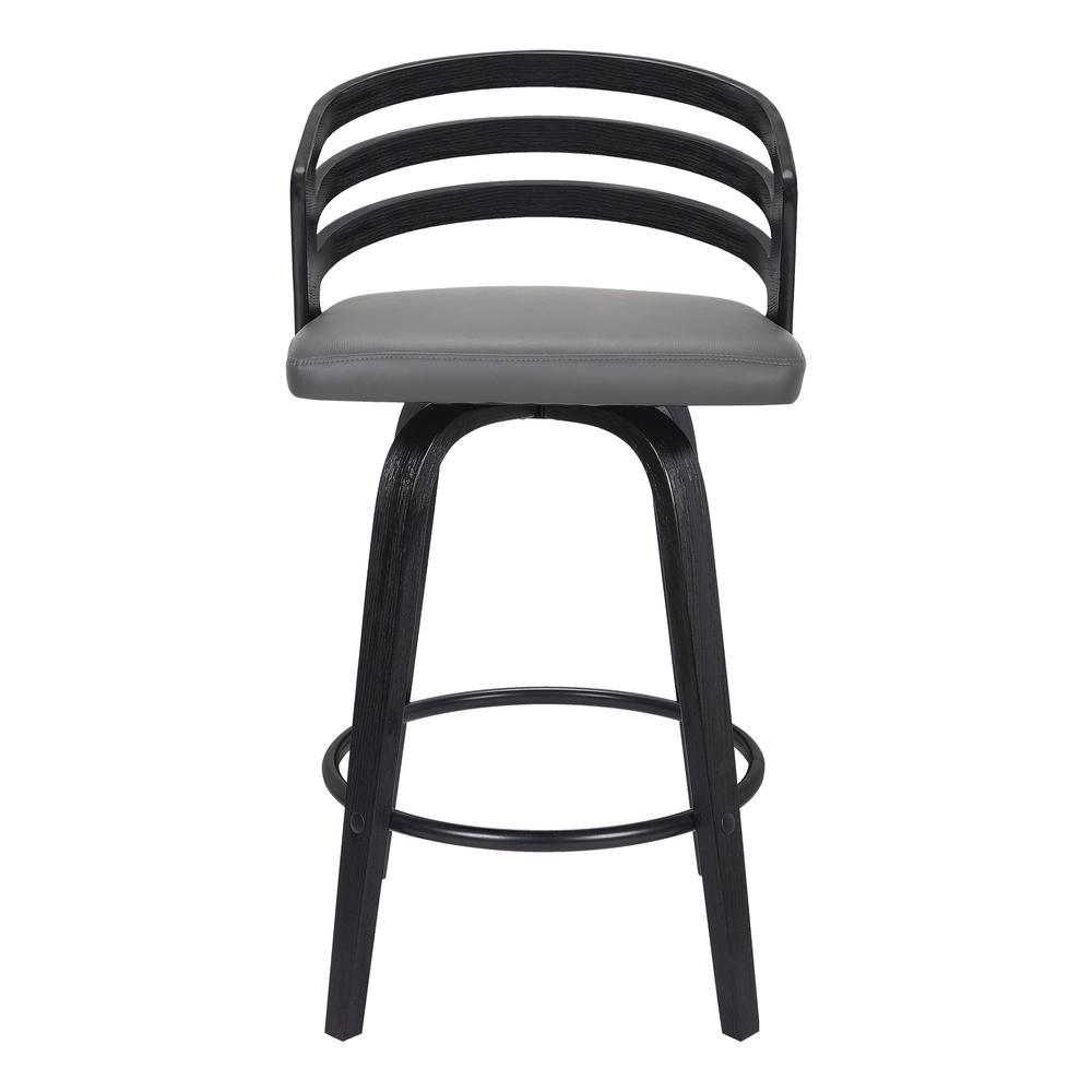Jayden Contemporary 26" Counter Height Swivel Barstool in Black Brush Wood Finish and Grey Faux Leather