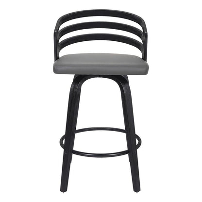 Jayden Contemporary 26" Counter Height Swivel Barstool in Black Brush Wood Finish and Grey Faux Leather
