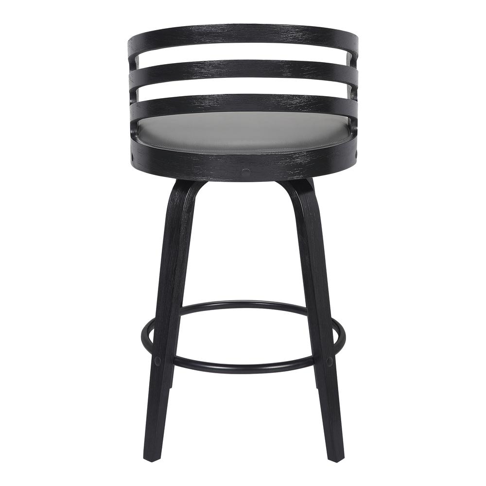 Jayden Contemporary 26" Counter Height Swivel Barstool in Black Brush Wood Finish and Grey Faux Leather