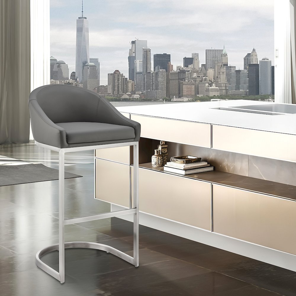 Katherine Bar or Counter Stool in Faux Leather and Metal