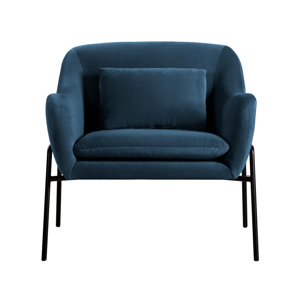 Karen Blue Velvet Modern Accent Chair, Natural Color