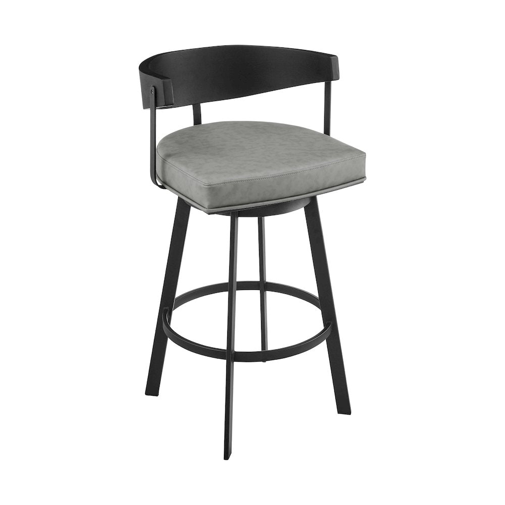 Lacey 26" Swivel Counter Stool in Black Iron with Black Walnut Finish