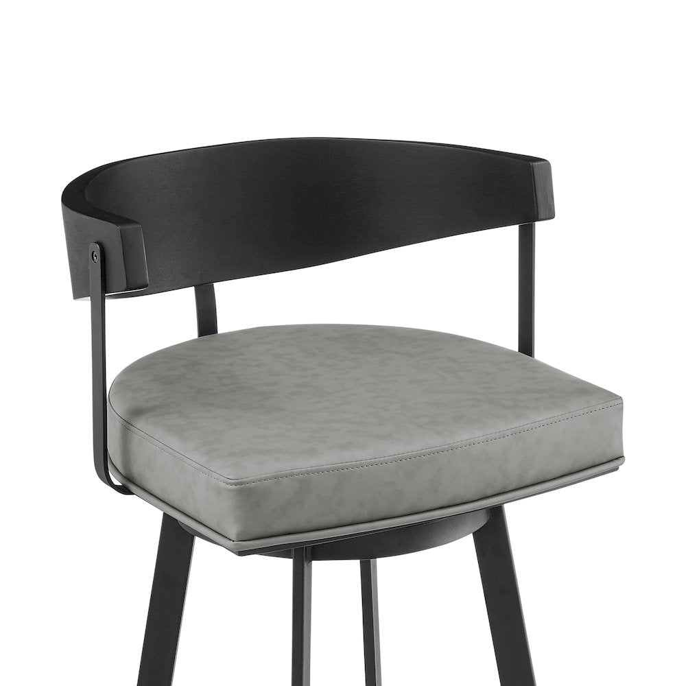 Lacey 26" Swivel Counter Stool in Black Iron with Black Walnut Finish
