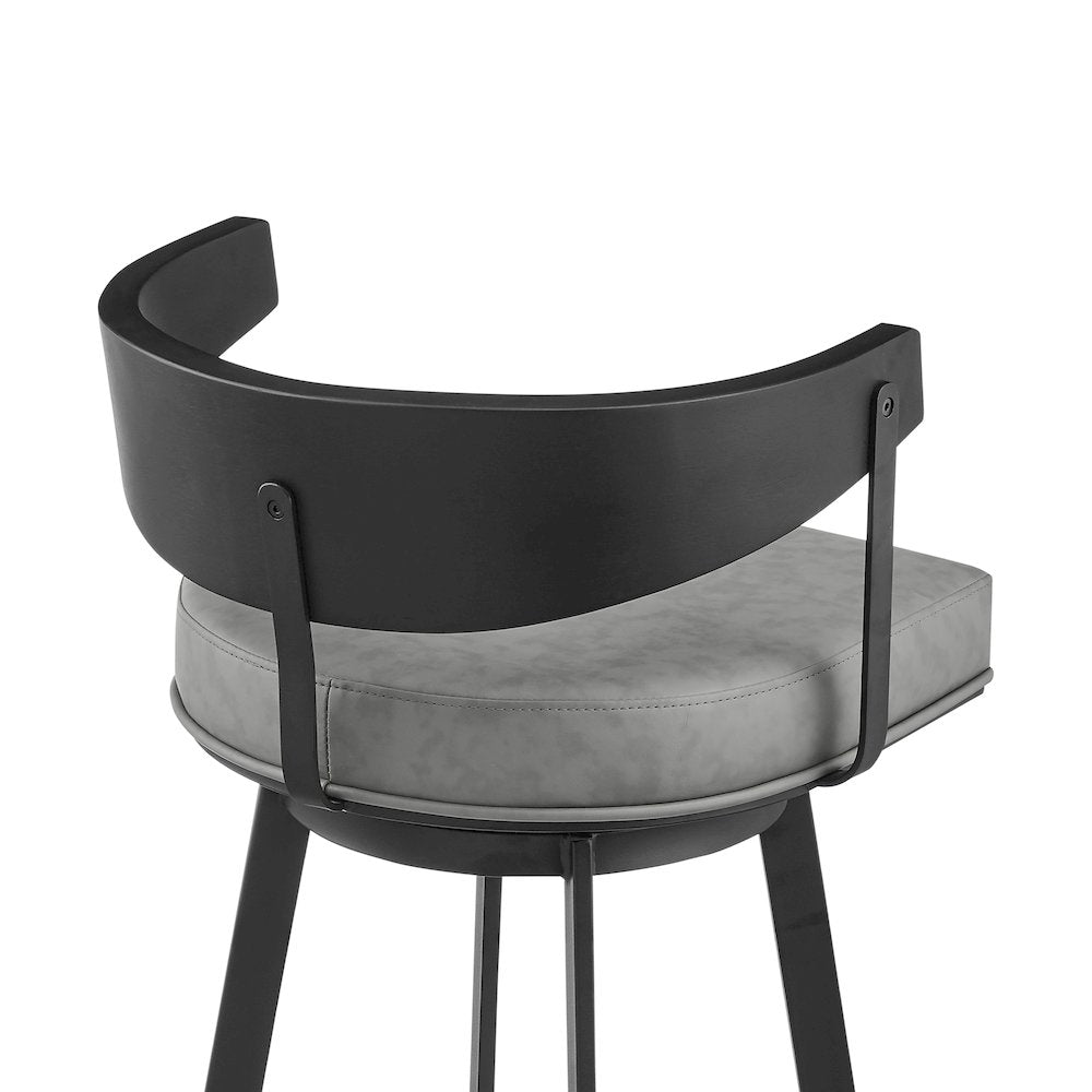 Lacey 26" Swivel Counter Stool in Black Iron with Black Walnut Finish