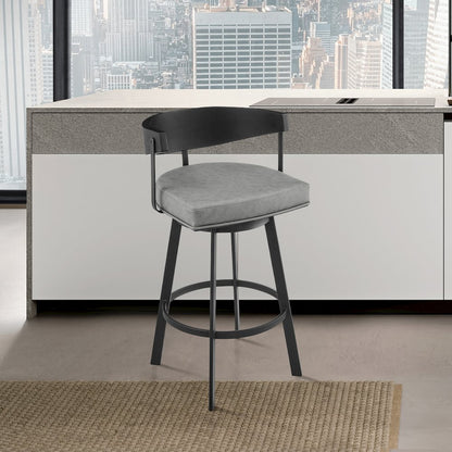 Lacey 26" Swivel Counter Stool in Black Iron with Black Walnut Finish