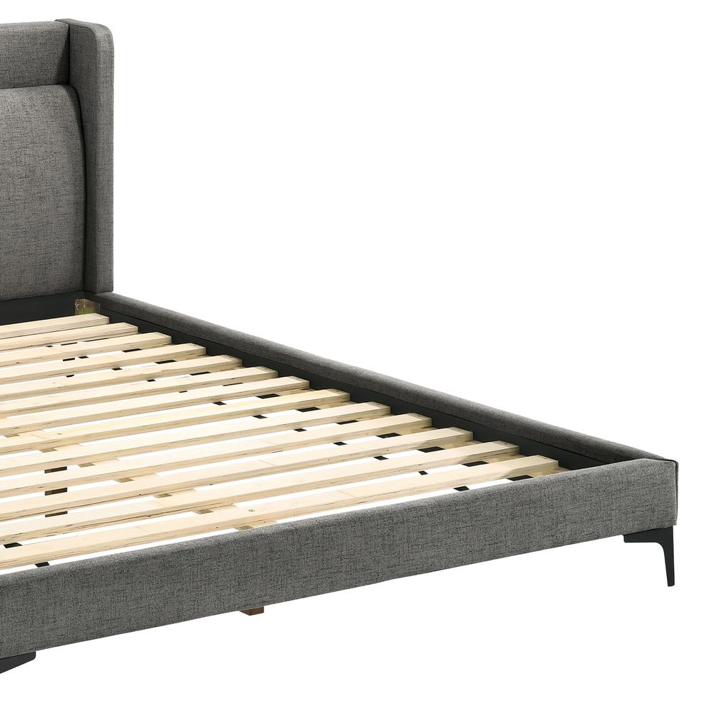 Legend Gray Fabric Queen Platform Bed with Black Metal Legs