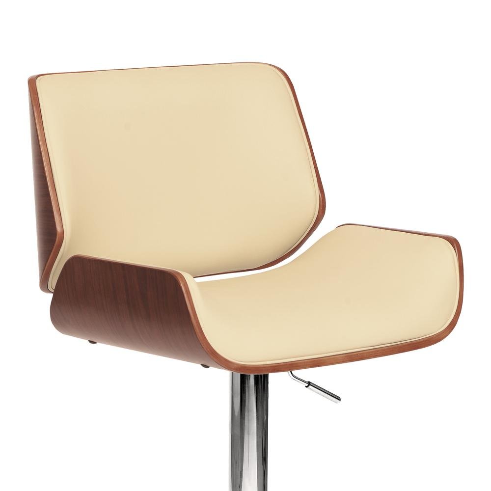 Adjustable Cream Swivel Bar Stool with Walnut Veneer and Chrome Base
