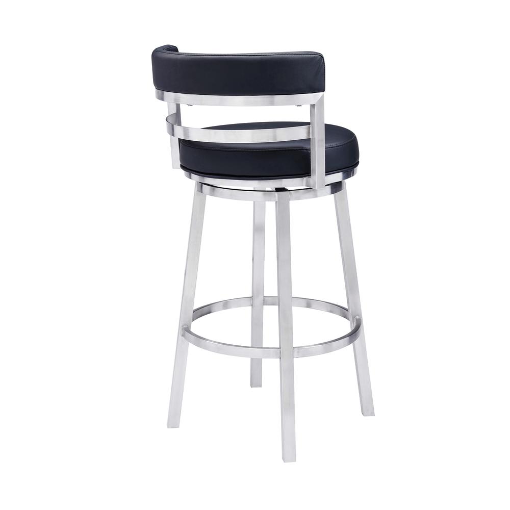 Contemporary 26" Counter Height Barstool in Brushed Stainless Steel Finish Black Faux Leather