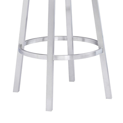 Contemporary 26" Counter Height Barstool in Brushed Stainless Steel Finish Black Faux Leather
