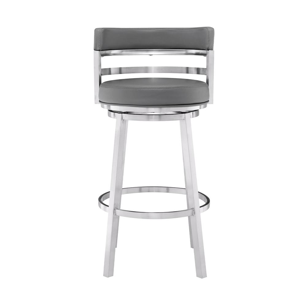 Madrid Contemporary 30" Bar Height Barstool in Brushed Stainless Steel Finish and Grey Faux Leather