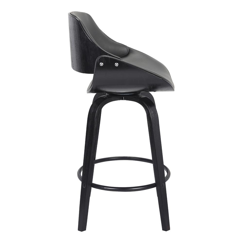 Mona Contemporary 26" Counter Height Swivel Barstool in Black Brush Wood Finish and Grey Faux Leather