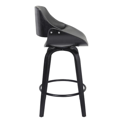 Mona Contemporary 26" Counter Height Swivel Barstool in Black Brush Wood Finish and Grey Faux Leather