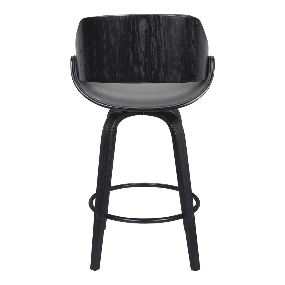 Mona Contemporary 26" Counter Height Swivel Barstool in Black Brush Wood Finish and Grey Faux Leather