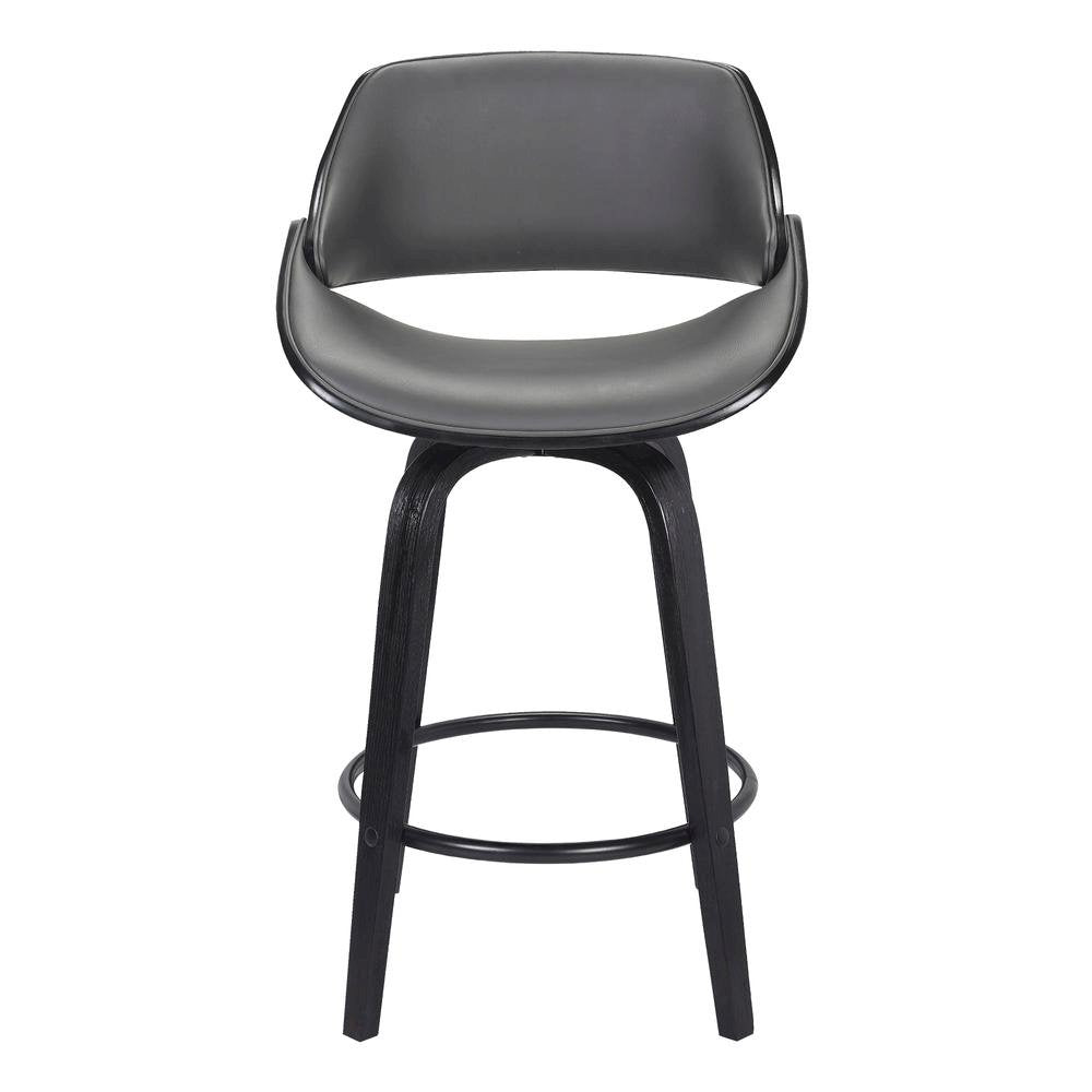 Swivel Counter Bar Stool with Black Brush Wood and Grey Faux Leather