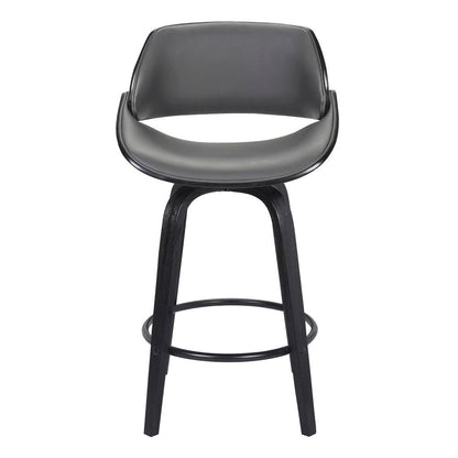 Swivel Counter Bar Stool with Black Brush Wood and Grey Faux Leather