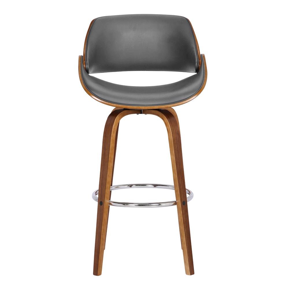 Swivel Counter Bar Stool with Walnut Wood Finish and Grey Faux Leather
