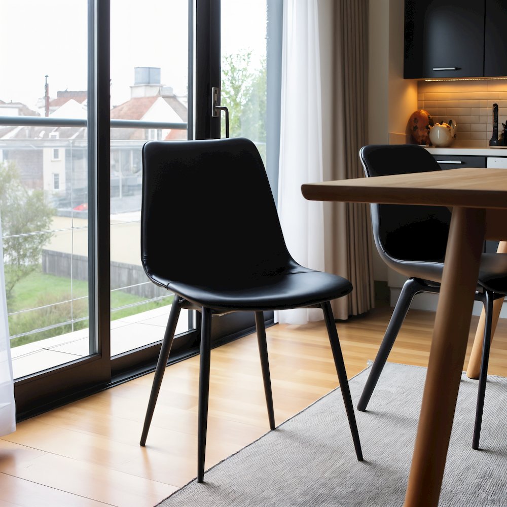 Modern Black Faux Leather Dining Chair with Powder Coated Metal Legs