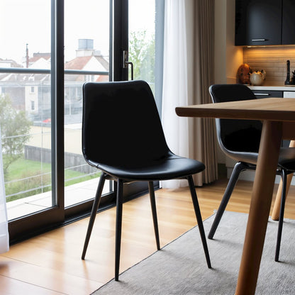 Modern Black Faux Leather Dining Chair with Powder Coated Metal Legs