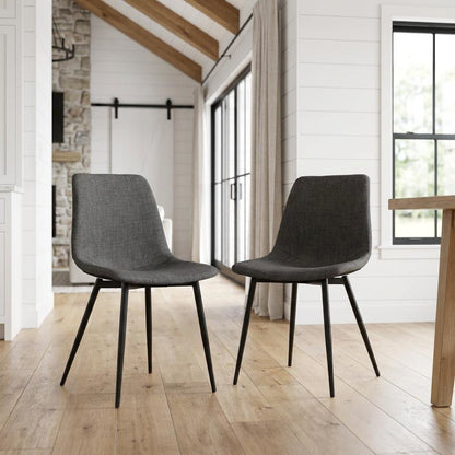 Faux Leather Upholstered Dining Chairs with Metal Legs, Black, Set of 2