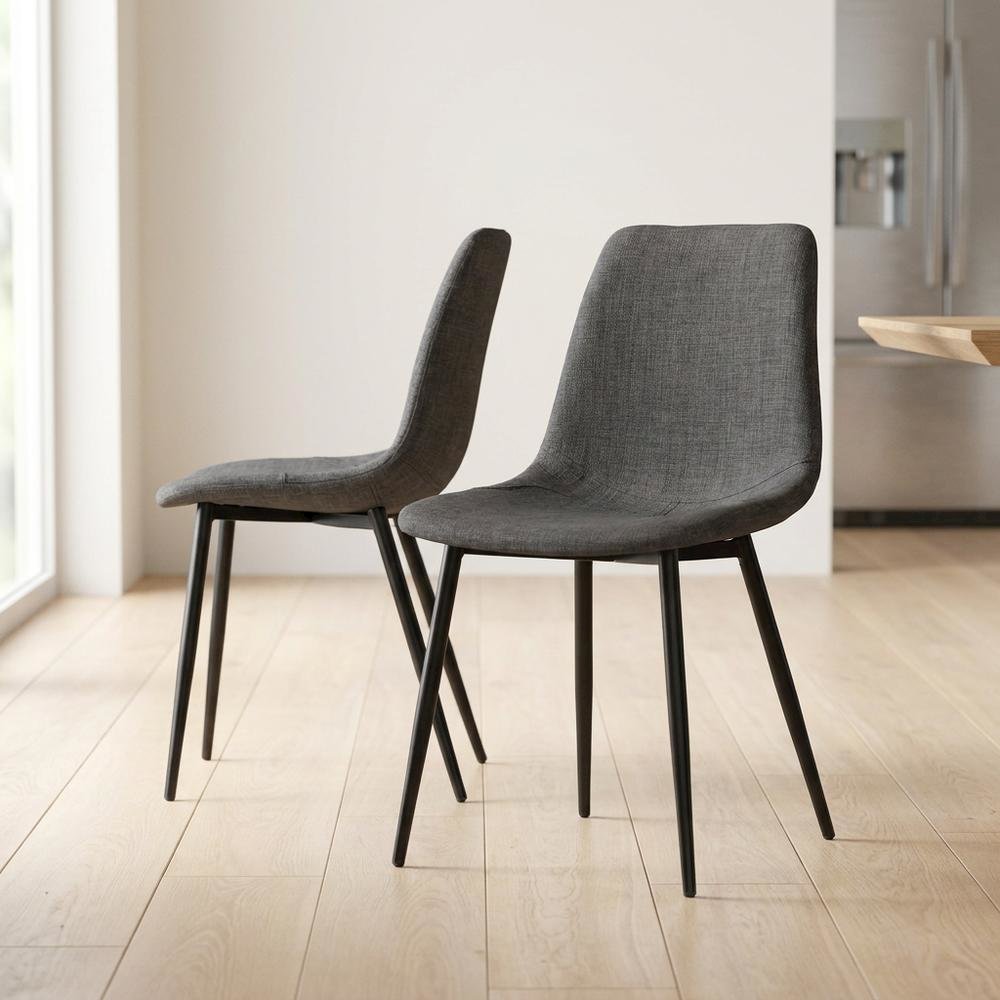 Faux Leather Upholstered Dining Chairs with Metal Legs, Black, Set of 2