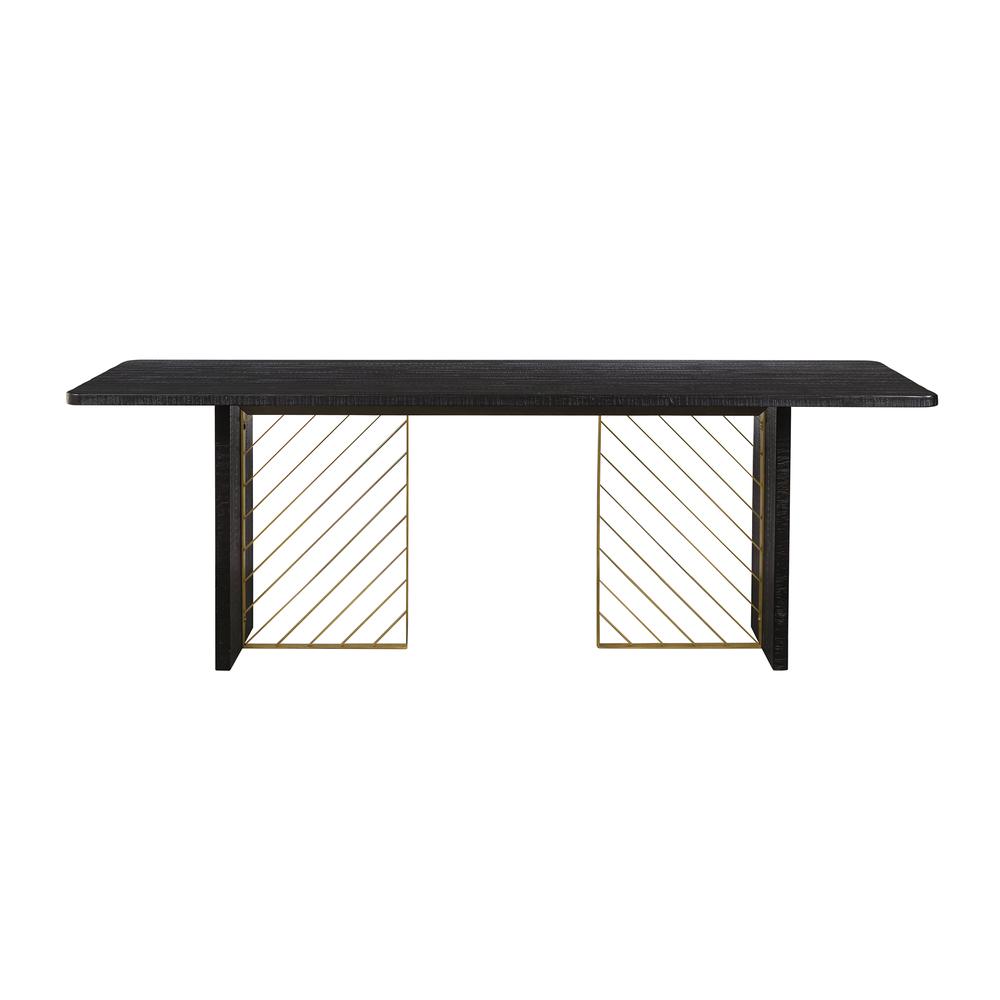 Monaco Black Wood Dining Table with Antique Brass Accent, Black Red-Shiny Wooden