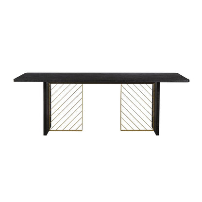 Monaco Black Wood Dining Table with Antique Brass Accent, Black Red-Shiny Wooden