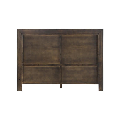 Marquis Queen Size Platform Bed Frame in Oak Wood with Faux Leather Headboard and Black Metal Legs
