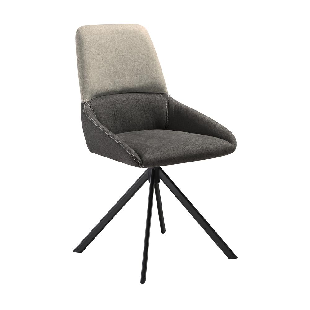 Swivel Upholstered Dining Chair in Fabric Gray Black Metal Legs - Set of 2