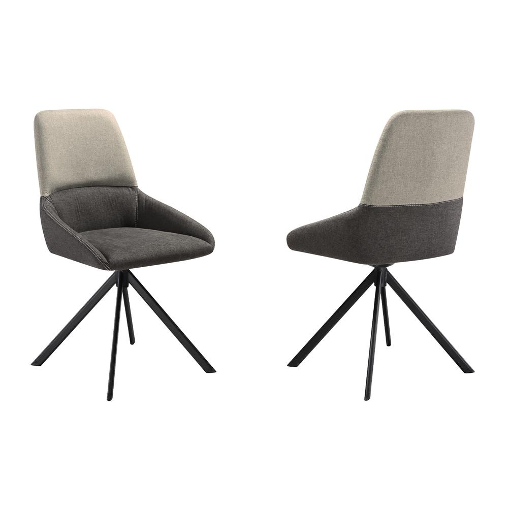 Swivel Upholstered Dining Chair in Fabric Gray Black Metal Legs - Set of 2