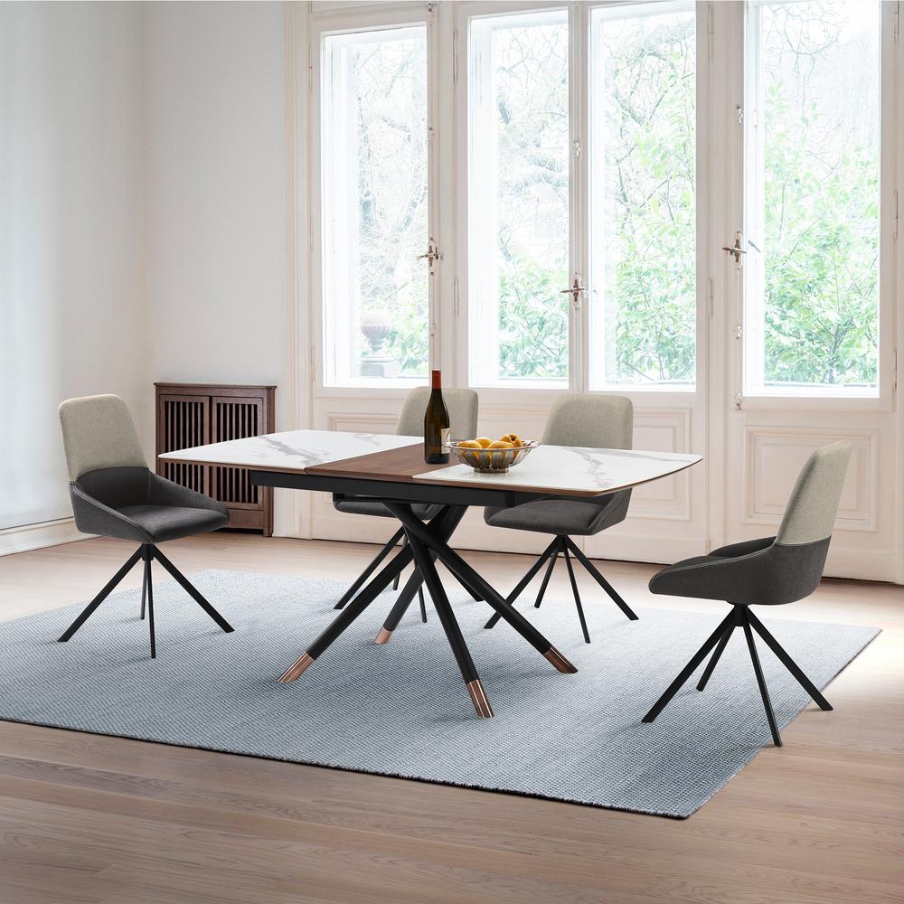 Swivel Upholstered Dining Chair in Fabric Gray Black Metal Legs - Set of 2