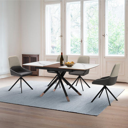 Swivel Upholstered Dining Chair in Fabric Gray Black Metal Legs - Set of 2