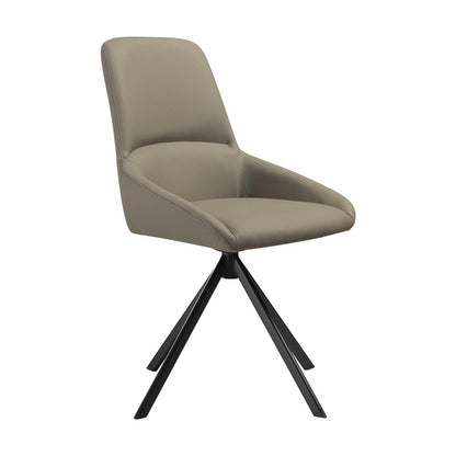 Swivel Upholstered Dining Chair in Taupe Gray Faux Leather Black - Set of 2