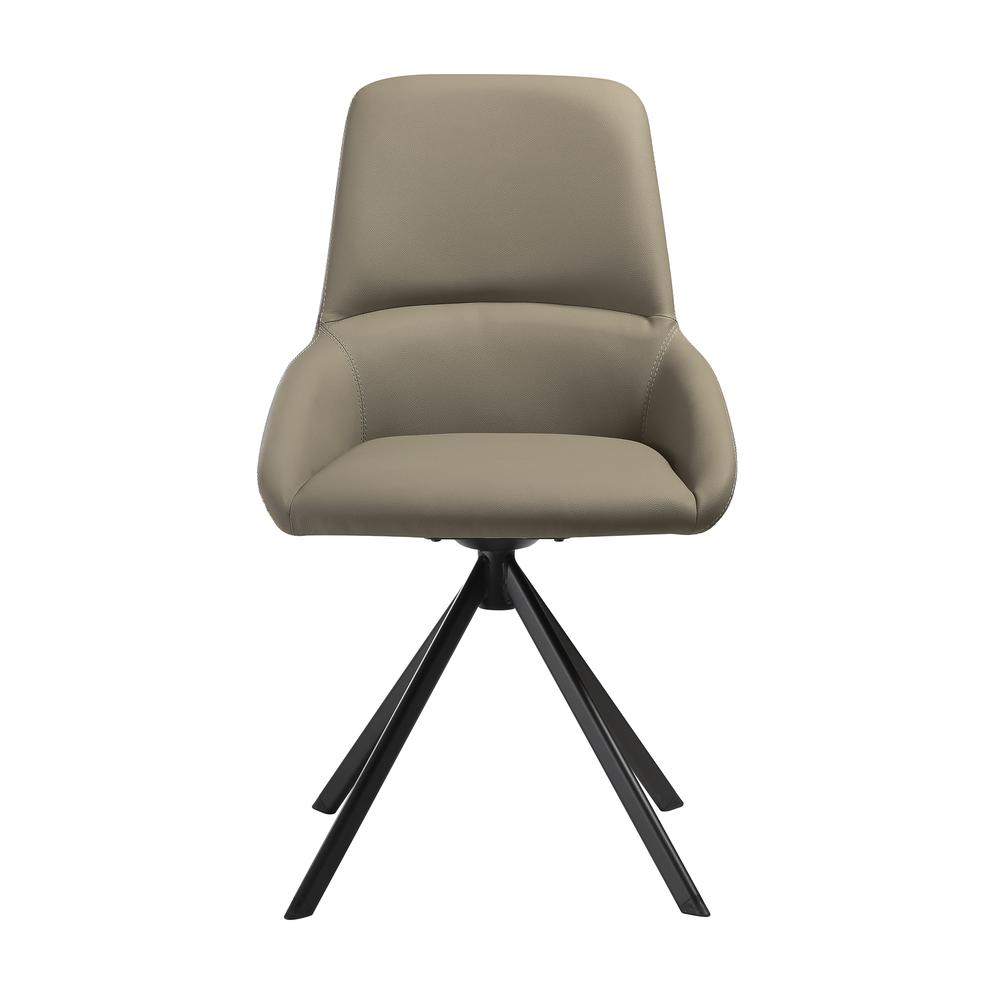 Swivel Upholstered Dining Chair in Taupe Gray Faux Leather Black - Set of 2