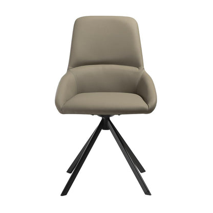 Swivel Upholstered Dining Chair in Taupe Gray Faux Leather Black - Set of 2