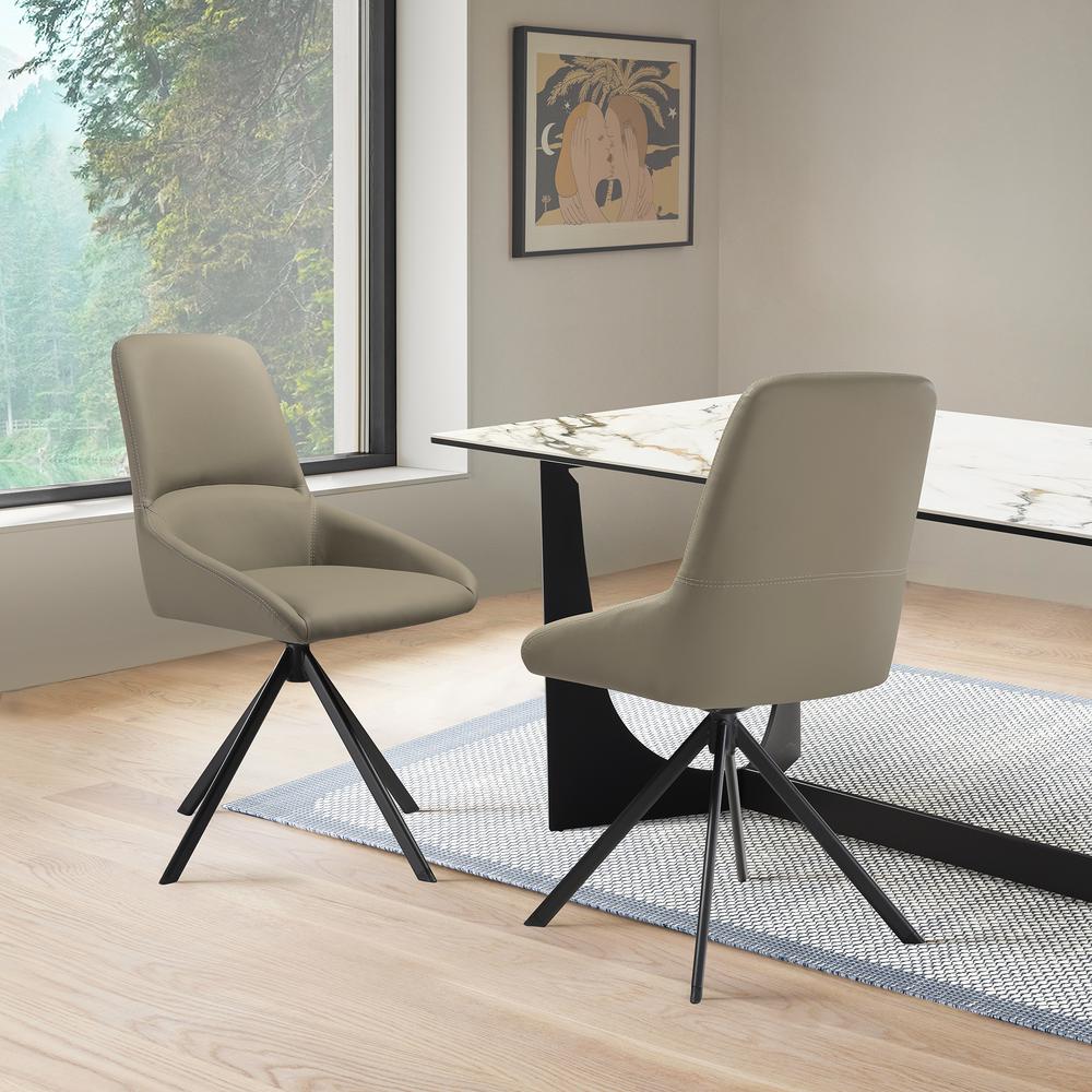 Swivel Upholstered Dining Chair in Taupe Gray Faux Leather Black - Set of 2