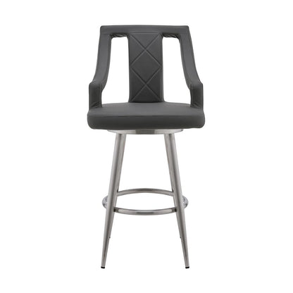 Maxen 26" Gray Faux Leather and Brushed Stainless Steel Swivel Bar Stool
