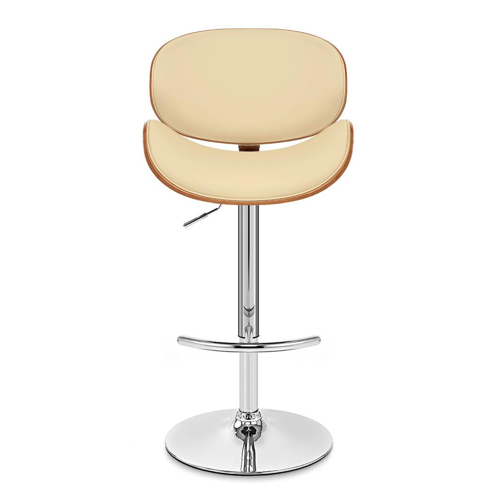 Armen Living Naples Swivel Barstool in Chrome finish with Cream Faux Leather and Walnut Veneer Back