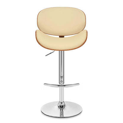Armen Living Naples Swivel Barstool in Chrome finish with Cream Faux Leather and Walnut Veneer Back