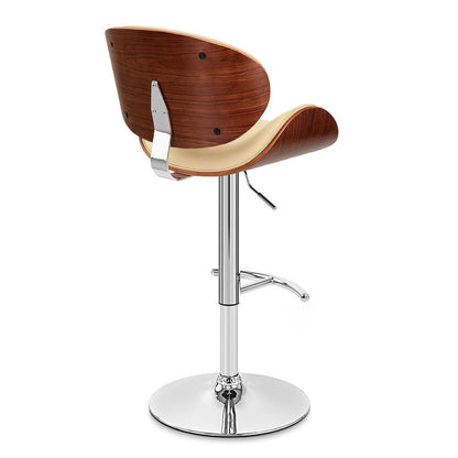 Armen Living Naples Swivel Barstool in Chrome finish with Cream Faux Leather and Walnut Veneer Back