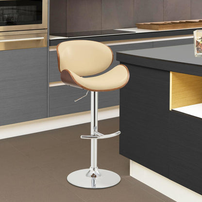Armen Living Naples Swivel Barstool in Chrome finish with Cream Faux Leather and Walnut Veneer Back