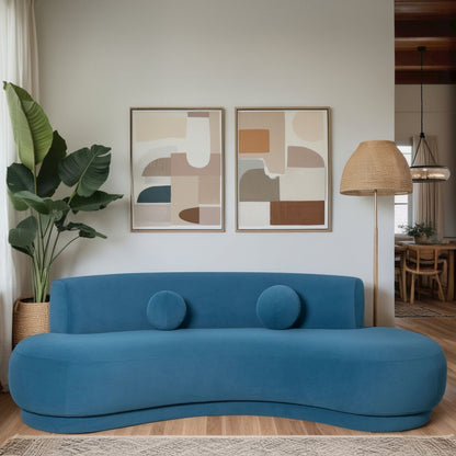 Oakland 97.5 in. 3-Seater Sofa in Blue Fabric with Oval Seat