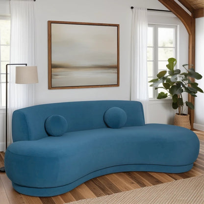 Oakland 97.5 in. 3-Seater Sofa in Blue Fabric with Oval Seat