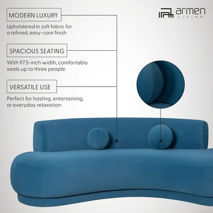 Oakland 97.5 in. 3-Seater Sofa in Blue Fabric with Oval Seat