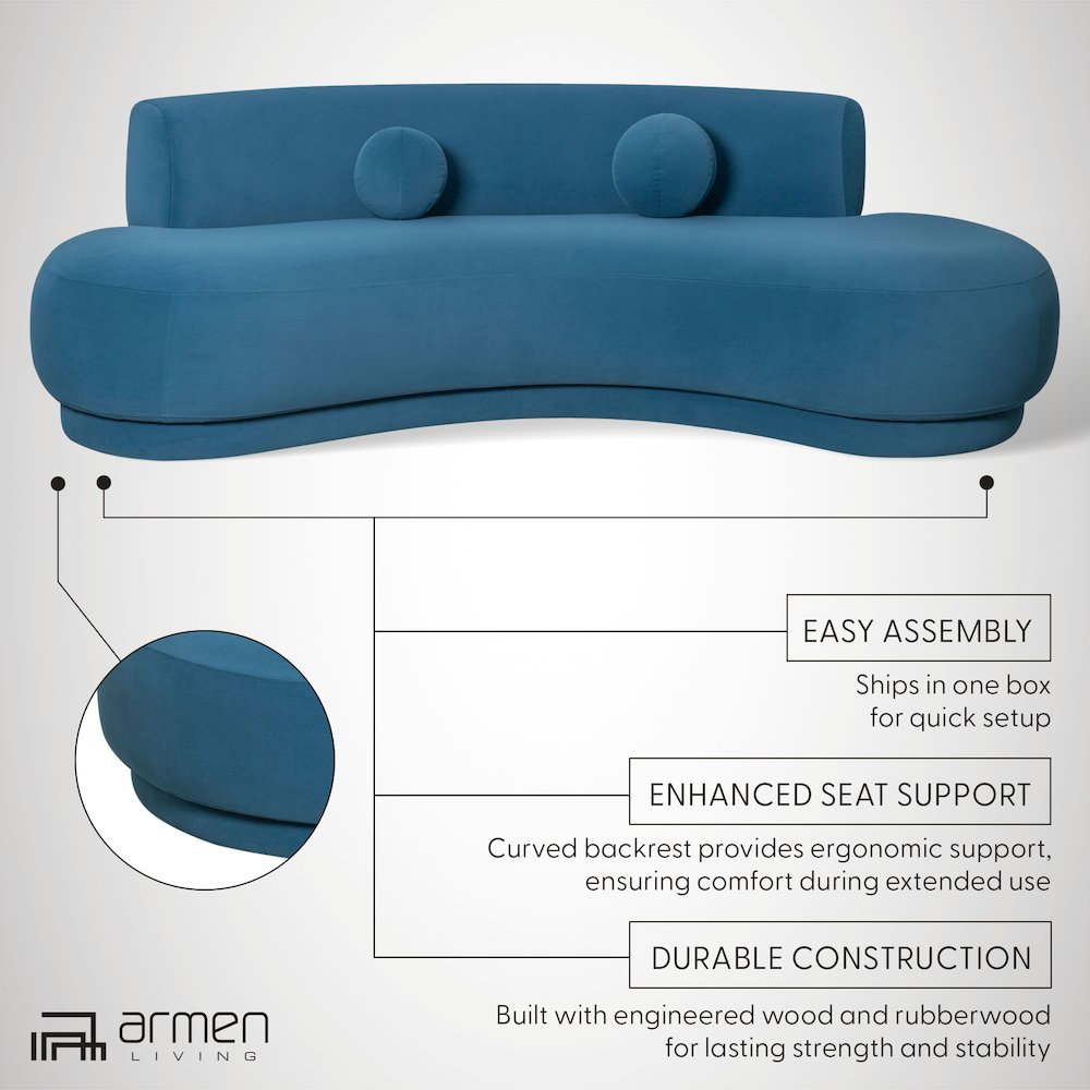 Oakland 97.5 in. 3-Seater Sofa in Blue Fabric with Oval Seat