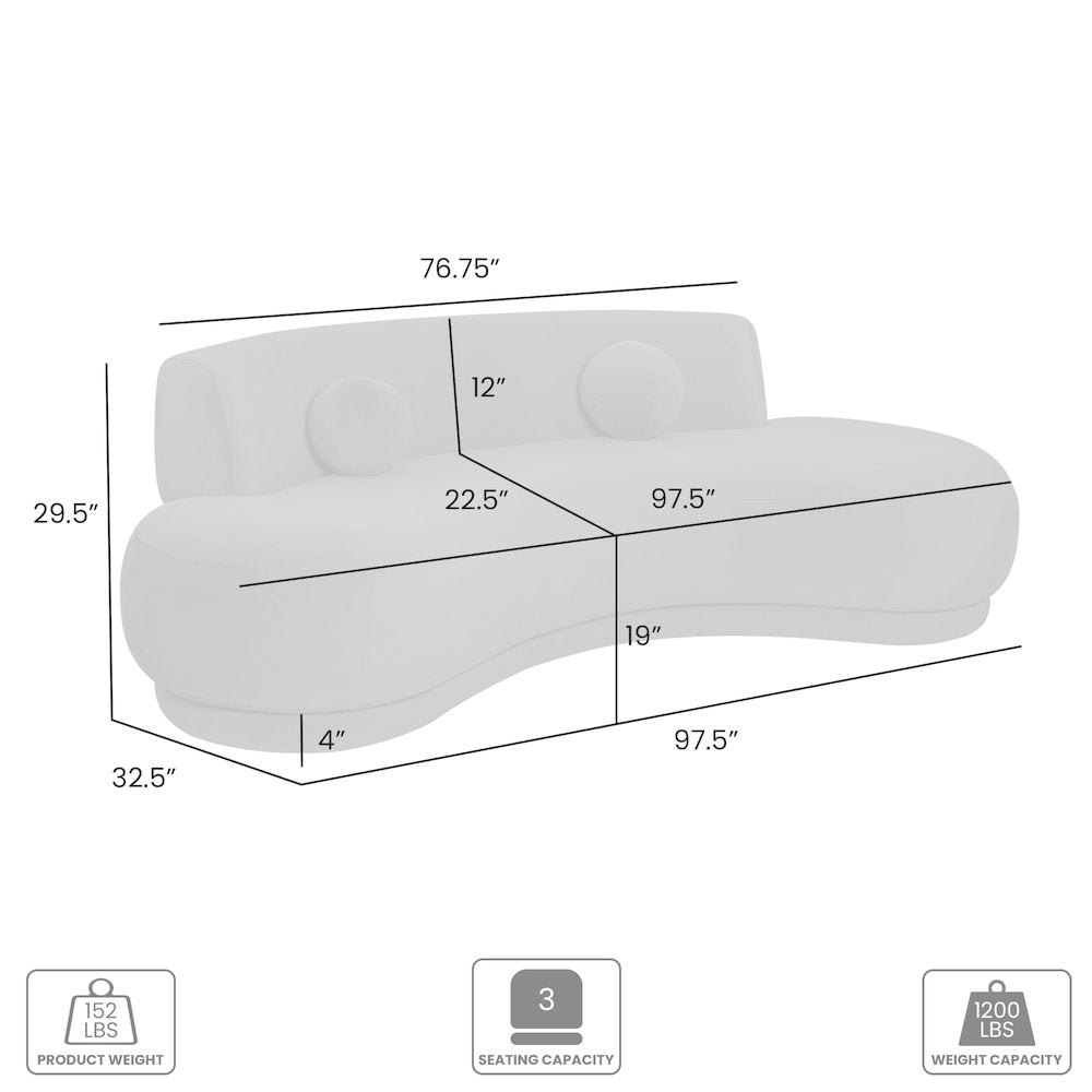 Oakland 97.5 in. 3-Seater Sofa in Ivory Fabric with Oval Seat