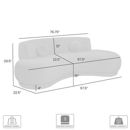 Oakland 97.5 in. 3-Seater Sofa in Ivory Fabric with Oval Seat